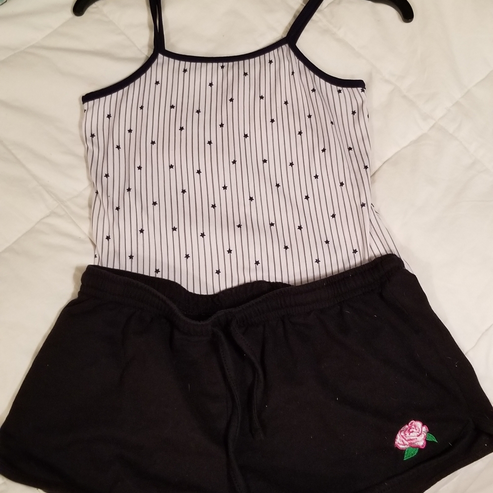 Soft black rose-embroidered shorts